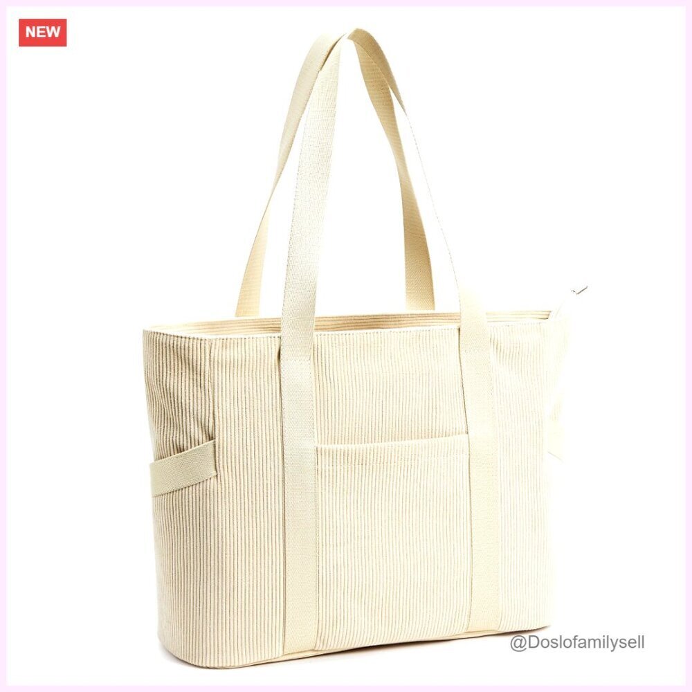 Large Zippered Tote Bag with Laptop Compartment for Travel Work School